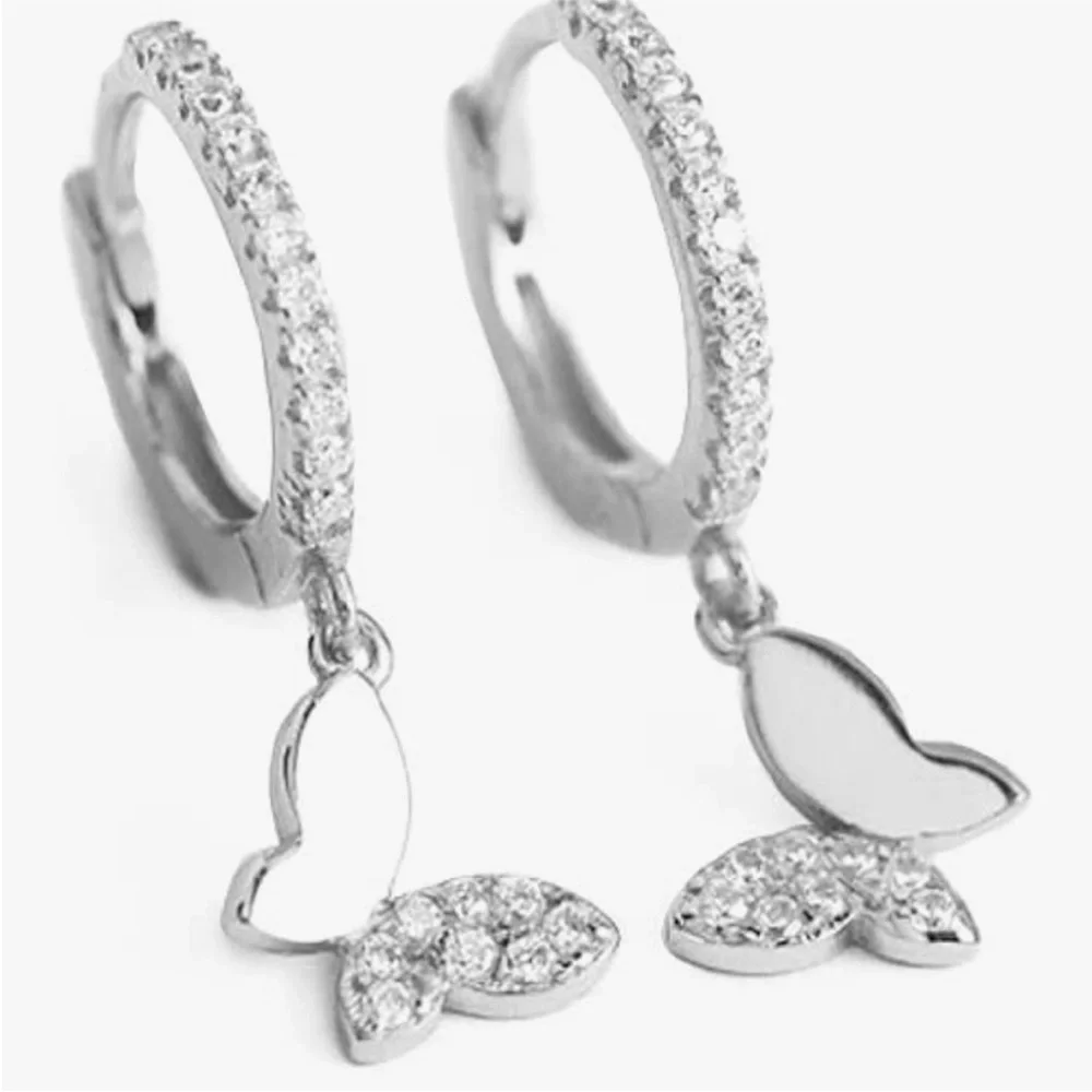 Anthropologie Silver Butterfly Charm Earrings